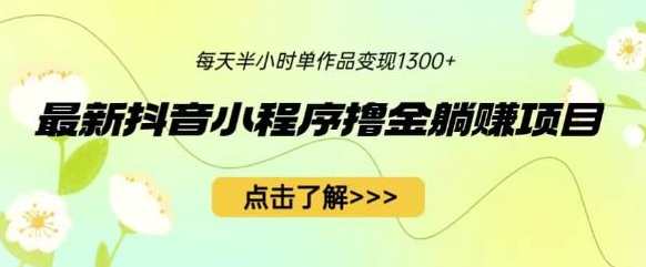 最新抖音小程序撸金躺赚项目，一部手机每天半小时，单个作品变现1300+抖音小赚极速项目，一部手机，轻松半小时，单作收益破千,课程,微信,小程序,第1张
