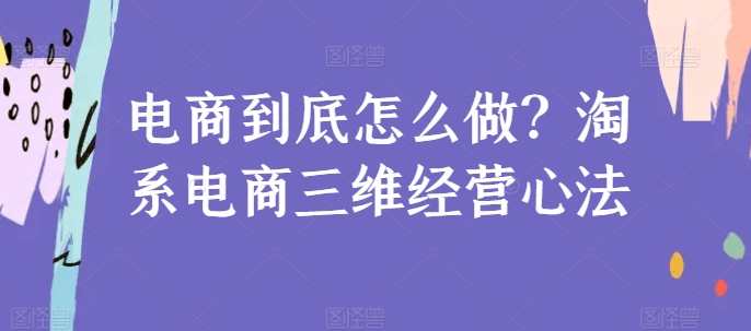电商到底怎么做？淘系电商三维经营心法，电商创新策略，淘系三维经营新篇章