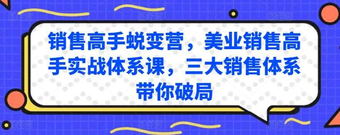 销售高手蜕变营，美业销售高手实战体系课，三大销售体系带你破局，销售新境界，美业实战高手蜕变营,课程,养生,第1张