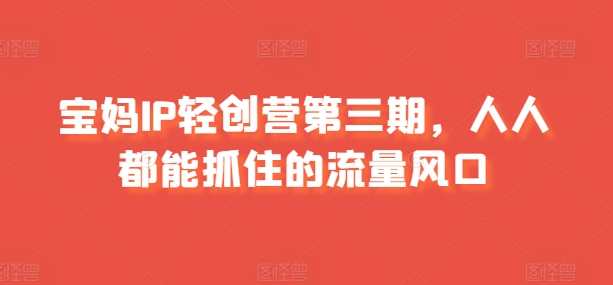 宝妈IP轻创营第三期，人人都能抓住的流量风口，宝妈创业新势力，轻创营第三期，流量红利等你来