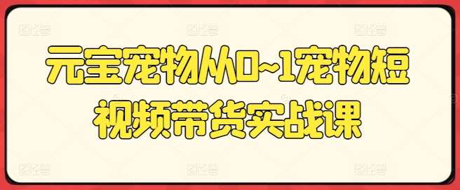 元宝宠物从0~1宠物短视频带货实战课，宠物短视频带货实战元宝课程，助你一飞冲天