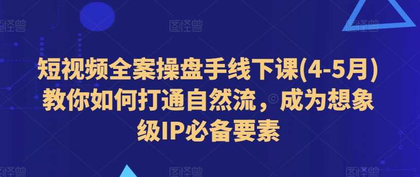 短视频全案操盘手线下课(4-5月)教你如何打通自然流，成为想象级IP必备要素，短视频全案操盘手线下课，打造想象级IP必备要素，实战揭秘自然流操作