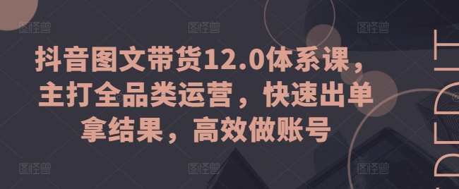 抖音图文带货12.0体系课，主打全品类运营，快速出单拿结果，高效做账号，抖音图文带货全品类运营进阶课