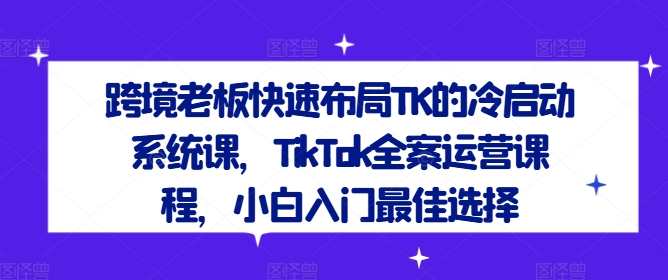 跨境老板快速布局TK的冷启动系统课，TikTok全案运营课程，小白入门最佳选择，TK冷启动系统进阶培训，跨境老板必备运营课程