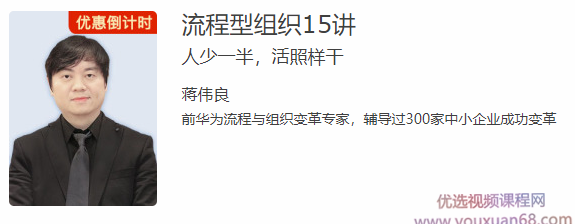 蒋伟良流程型组织15讲 人少一半,活照样干,优化流程型组织效率提升之道,蒋伟良经验分享,课程,学习,管理,发展,成长,第1张 蒋伟良流程型组织15讲 人少一半,活照样干,优化流程型组织效率提升之道,蒋伟良经验分享,课程,学习,管理,发展,成长,第1张
