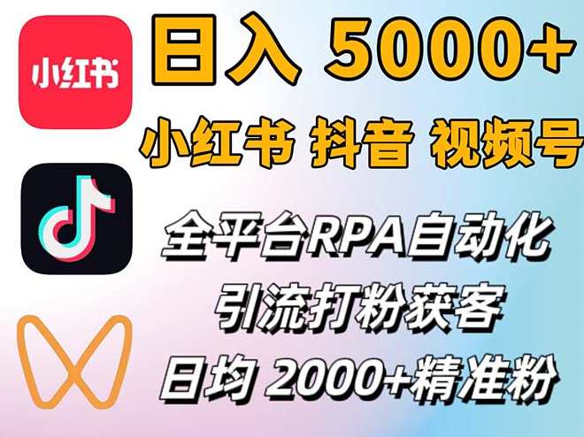 小红书、抖音、视频号RPA全自动矩阵引流截流获客工具，日均2000+精准粉丝