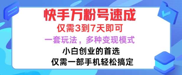 快手万粉号速成，仅需3到七天，小白创业的首选，一套玩法，多种变现模式,课程,第1张