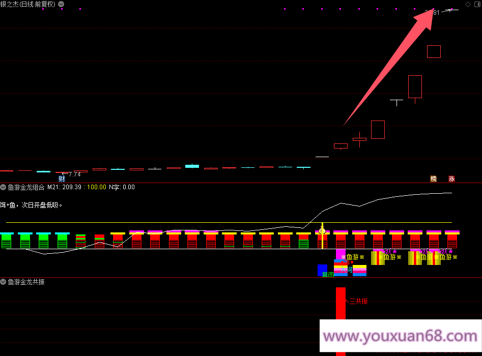 【鱼游金龙】副图选股通达信指标/捕捉强势主升/暴雨入河鱼跃成龙共振信号/手机电脑通用信号不飘逸,第4张