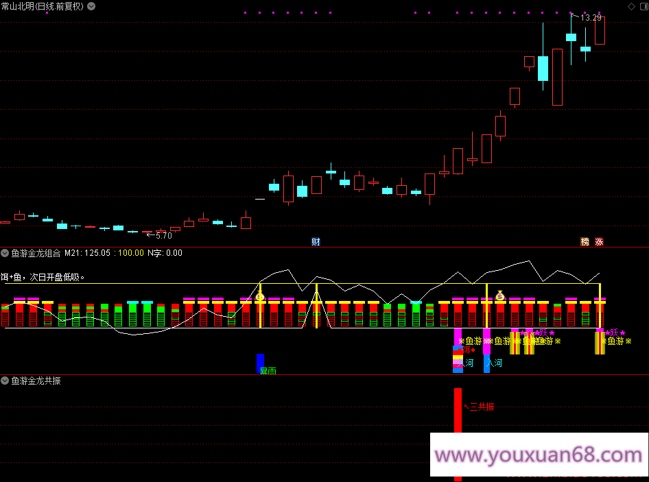 【鱼游金龙】副图选股通达信指标/捕捉强势主升/暴雨入河鱼跃成龙共振信号/手机电脑通用信号不飘逸,第5张