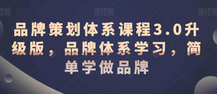 品牌策划体系课程3.0升级版，品牌体系学习，简单学做品牌