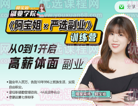 阿宝姐严选副业PLUS版，从0到1开启高薪体面副业,课程,管理,直播,微信,团队,第1张