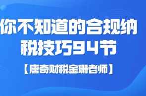 【唐奇财税金珊老师】你不知道的合规纳税技巧 94节