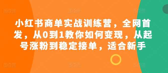 小红书商单实战训练营，全网首发，从0到1教你如何变现，从起号涨粉到稳定接单，适合新手,第1张
