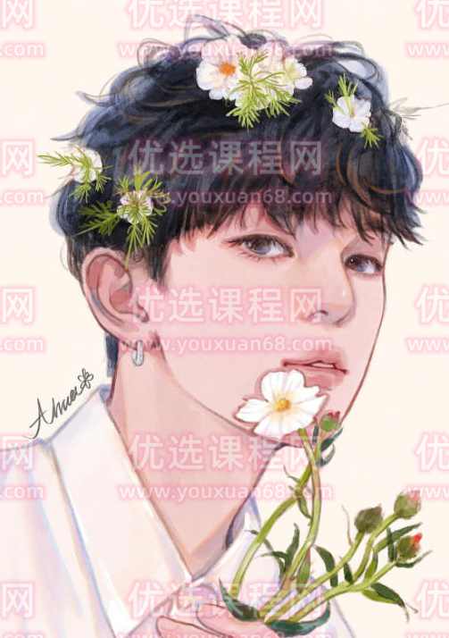 阿花水彩风男生头像ipad插画课2022年1月【画质不错有笔刷】,课程,第1张