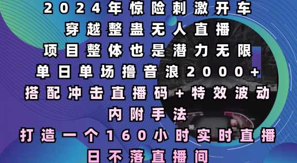 2024年惊险刺激开车穿越整蛊无人直播，单日单场撸音浪2000+,发展,专业,直播,影视,教育,沟通,支持,合作,创新,放松,第1张