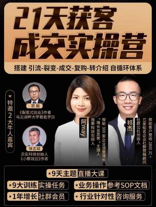 21天裂变成交实操营，手把手教你搞定获客和成交两大难题！24小时吸引1万+付费用户,课程,教育,第2张