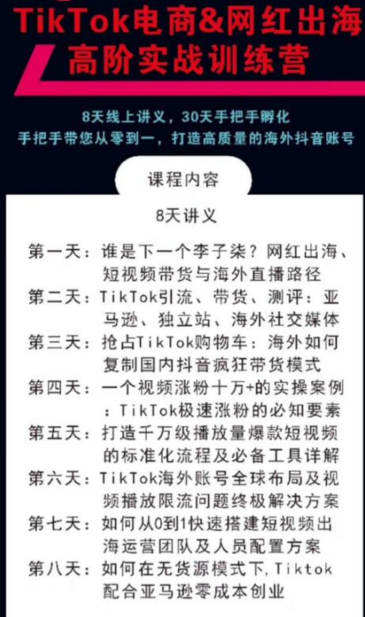 TikTok电商&amp;网红出海高阶实战训练营：30天手把手孵化，打造高质量海外抖音账号,课程,发展,直播,电商,电子商务,第2张