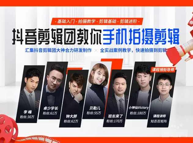 抖音剪辑团教你手机拍摄剪辑视频课程,课程,合作,拍摄技巧,去水印,第1张