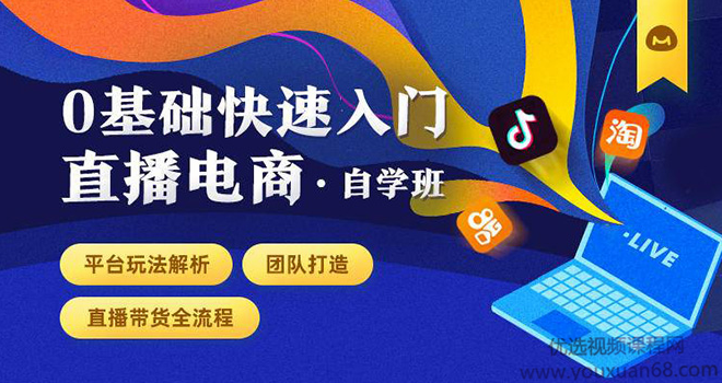零基础快速入门直播电商课程自学班：直播平台玩法解析-团队打造-带货全流程等环节