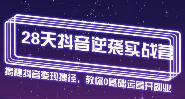 野火老师28天抖音逆袭实战营，从0学习抖音运营2个月，每天几小时，快速开启副业月入2w+,课程,学习,微信,电商,副业,第1张