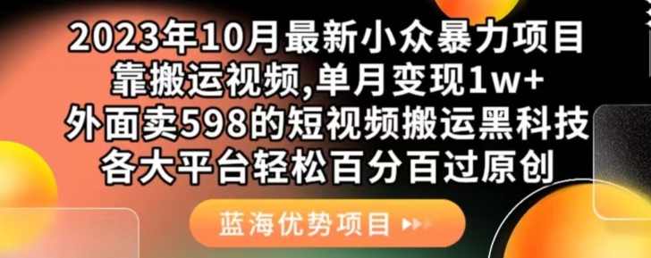 2023年10月最新小众暴力项目,靠搬运视频,单月变现1w+,外面卖598的短视频搬运黑科技,各大平台轻松百分百过原创,第1张 2023年10月最新小众暴力项目,靠搬运视频,单月变现1w+,外面卖598的短视频搬运黑科技,各大平台轻松百分百过原创,第1张