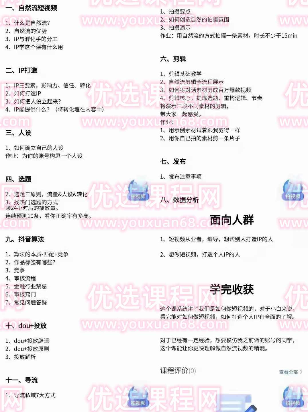 【瑶瑶短视频】自然流短视频教程,课程,学习,理解,定位,竞争,第2张