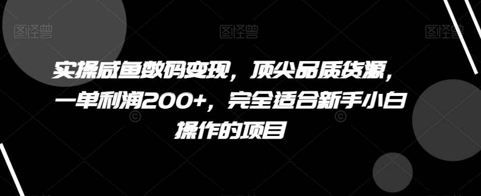 实操咸鱼数码变现,顶尖品质货源,一单利润200+,完全适合新手小白操作的项目【揭秘】,课程,学习,第1张 实操咸鱼数码变现,顶尖品质货源,一单利润200+,完全适合新手小白操作的项目【揭秘】,课程,学习,第1张