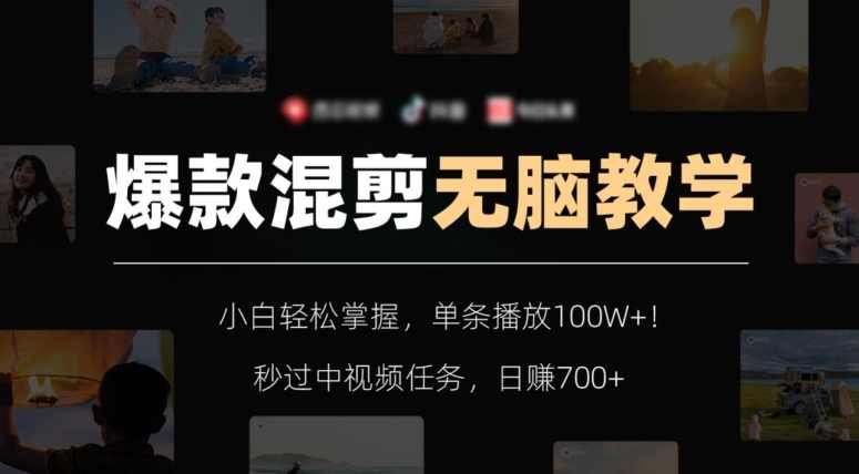 爆款混剪无脑教学，小白轻松掌握，单条播放100W+！秒过中视频任务，日赚700+【揭秘】,课程,第1张
