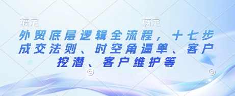 外贸底层逻辑全流程，十七步成交法则、时空角逼单、客户挖潜、客户维护等