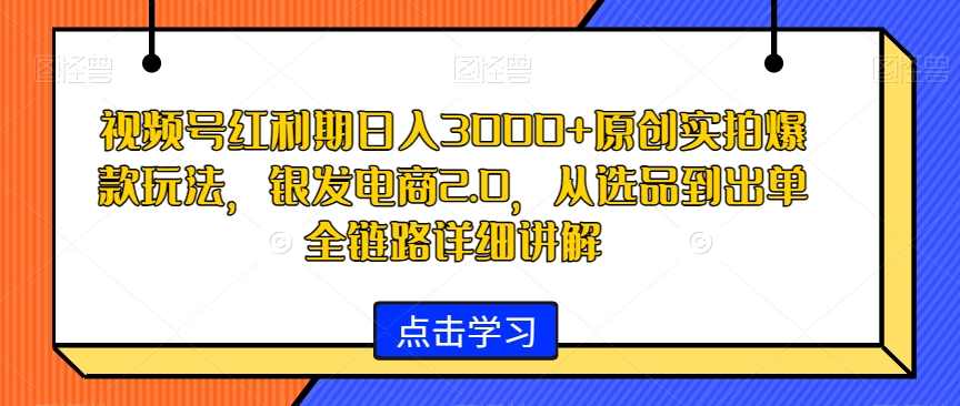 视频号红利期日入3000+原创实拍爆款玩法，银发电商2.0，从选品到出单全链路详细讲解【揭秘】,课程,学习,专业,直播,电商,第1张