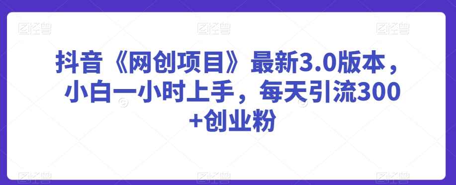 抖音《网创项目》最新3.0版本，小白一小时上手，每天引流300+创业粉【揭秘】
