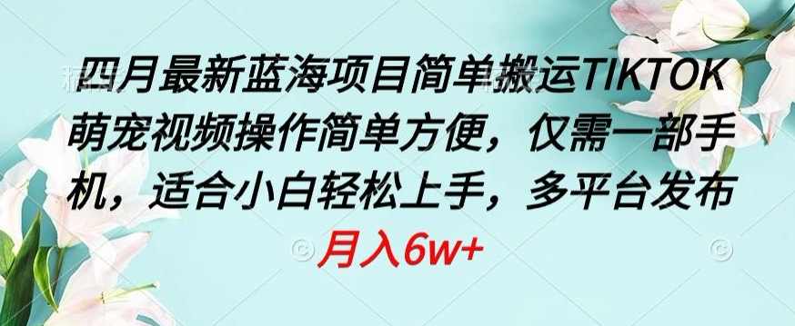 四月最新蓝海项目，简单搬运TIKTOK萌宠视频，操作简单方便，仅需一部手机【揭秘】,第1张