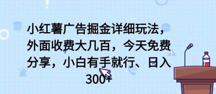 小红薯广告掘金详细玩法，外面收费大几百，小白有手就行，日入300+【揭秘】,第1张
