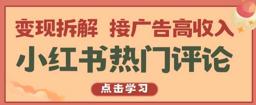 小红书热门评论，变现拆解，接广告高收入【项目拆解 】,第1张