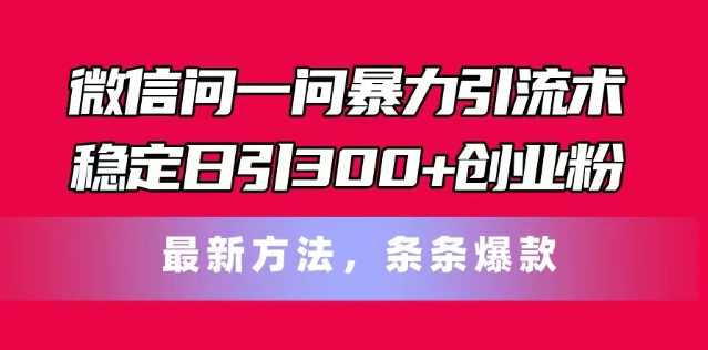 微信问一问暴力引流术，稳定日引300+创业粉，最新方法，条条爆款【项目拆解】