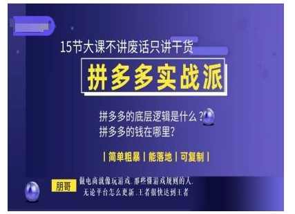 朋哥电商(拼多多实战派)，15节大课不讲废话只讲干货，简单粗暴 能落地 可复制,电商,电子商务,第1张