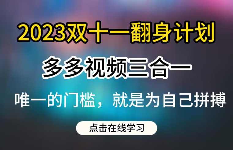 2023双十一翻身计划，多多视频带货三合一玩法教程【揭秘】,课程,去水印,第1张