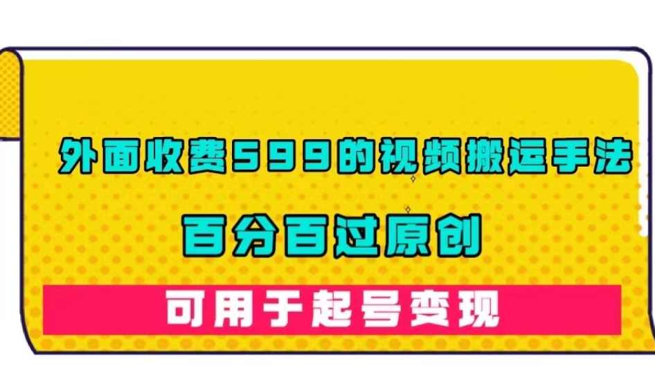 外面收费599的视频搬运手法，百分百过原创，可用起号变现【揭秘】,课程,第1张