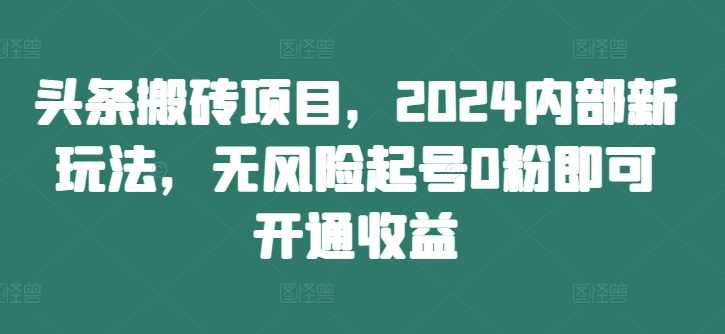 头条搬砖项目，2024内部新玩法，无风险起号0粉即可开通收益【项目拆解】