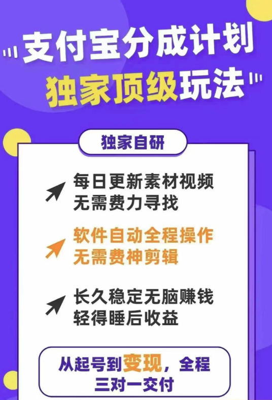 支付宝分成计划独家顶级玩法，从起号到变现，无需剪辑基础，条条爆款，天天上热门【项目拆解】,支付,第1张