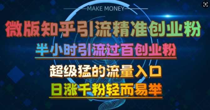 微版知乎引流创业粉，超级猛流量入口，半小时破百，日涨千粉轻而易举【项目拆解】,课程,微信,团队,支持,流量获取,第1张