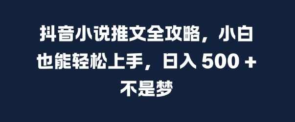 抖音小说推文全攻略，小白也能轻松上手，日入 5张+ 不是梦【项目拆解】,学习,攻略,小说,第1张