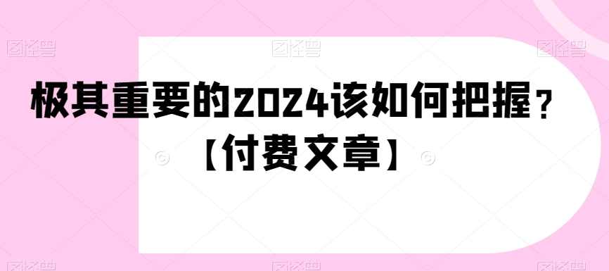 极其重要的2024该如何把握？【付费文章】,第1张
