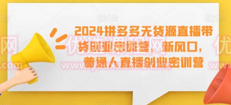 2024拼多多无货源直播带货创业密训营，新风口，普通人直播创业密训营,课程,直播,模板,第1张