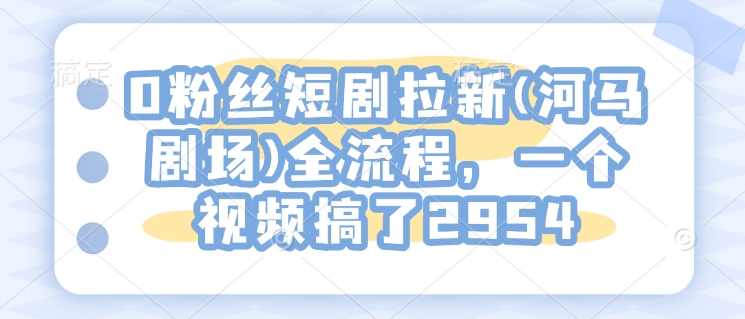 0粉丝短剧拉新(河马剧场)全流程，一个视频搞了2954【揭秘】