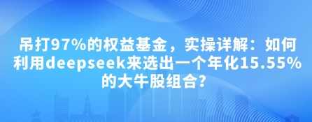 大佳的投资笔记付费文章：吊打97%的权益基金，实操详解：如何利用deepseek来选出一个年化15.55%的大牛股组合?