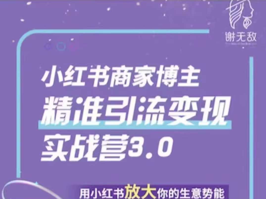 谢无敌·小红书商家精准引流实战营3.0，用小红书放大你的生意势能