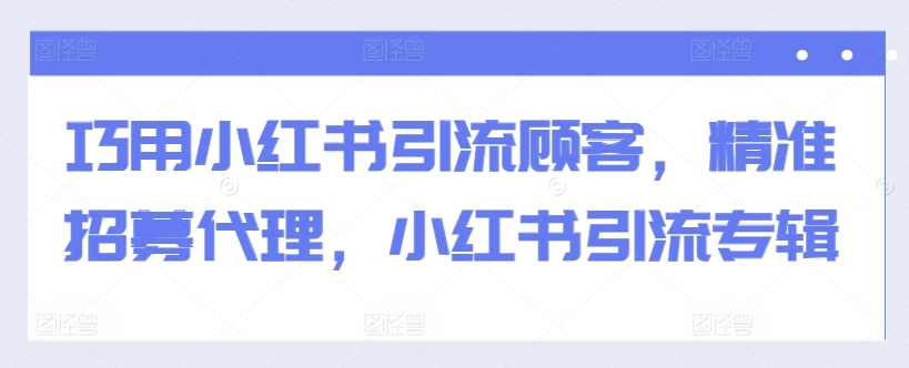 巧用小红书引流顾客，精准招募代理，小红书引流专辑,课程,定位,沟通,第1张