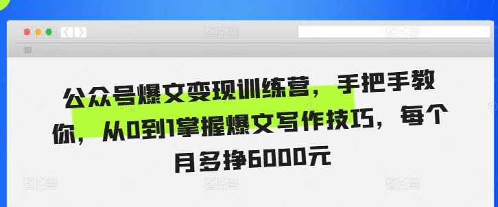 公众号爆文变现训练营，手把手教你，从0到1掌握爆文写作技巧，每个月多挣6000元,课程,定位,微信,模板,第1张