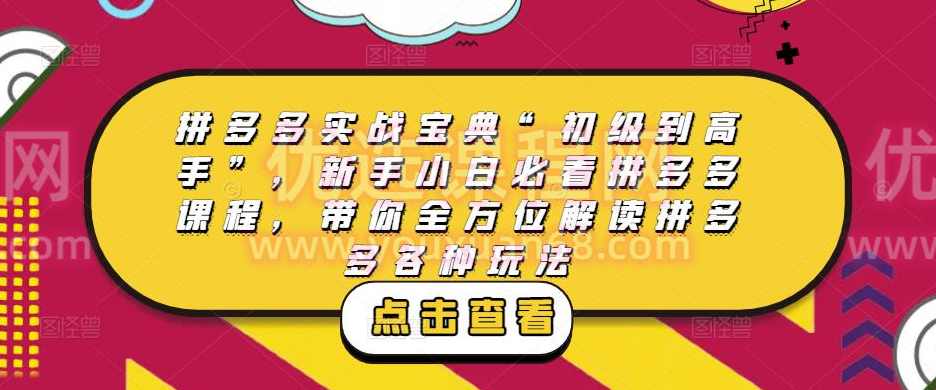 拼多多“新手到高手”实战特训营：带你全方位玩转拼多多！